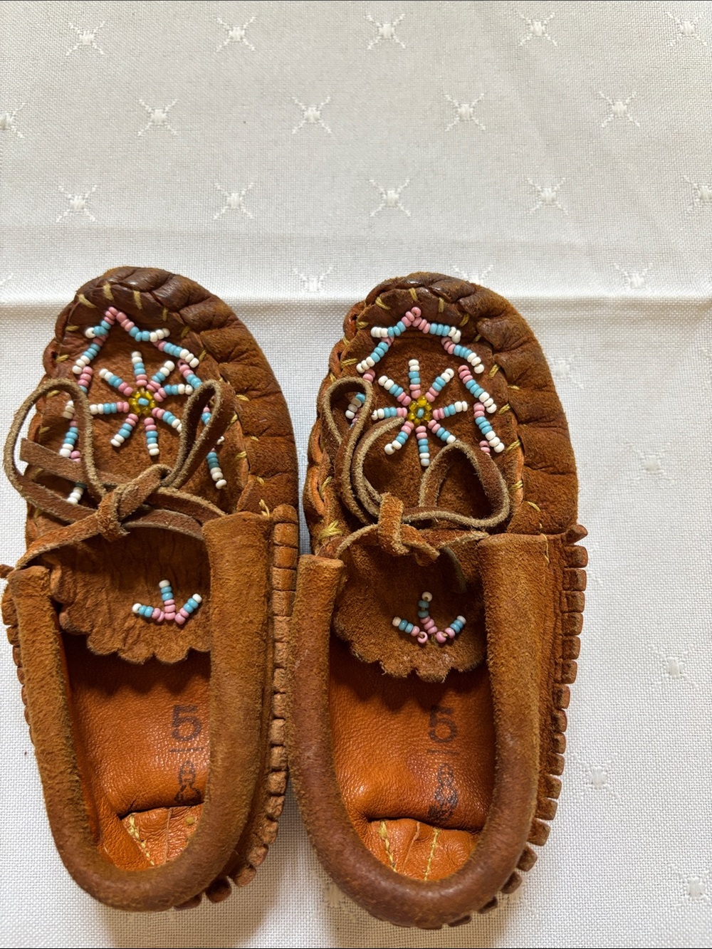 Leather Beaded baby moccasins